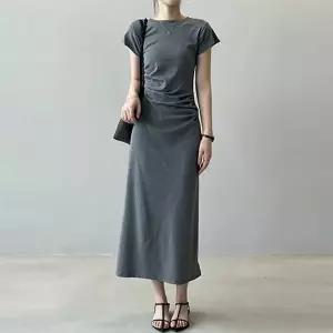 [하프클럽/릴룸]주폭) 시크 셔링 쫀쫀 스판 반팔 롱원피스(3컬러)