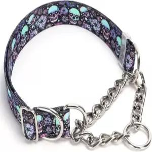 개를 위한 해골 체인 마팅게일 목걸이 노 풀 슬립 친치 초커 초크 훈련 탈출 방지 대형 중형 펫보이 수컷