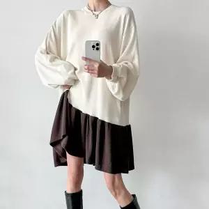 여자 투톤 빅사이즈 골지 프릴 퍼프 가을 미니원피스