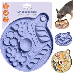 Awoo Smorgasboard 실리콘 개와 강아지 핥기 매트 및 흡입 컵이 있는 슬로우 피더 미끄럼 방지 식기세척기