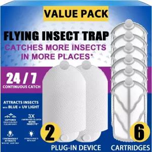 실내용 플라잉 곤충 트랩스테이터 2개 및 리필 카트리지 6개 초파리용 UV 라이트 벌레잡이 날벌레 작은