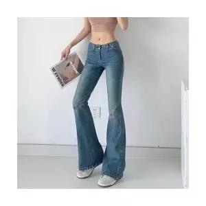 EAMT 여자청바지 슬림 봄가을 스타 하프 데일리룩 데님팬츠 로우 나팔바지 플레어 YJ3