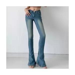 EAMT 여자청바지 데님 하이웨이스트 빈티지 나팔 슬림핏 청바지 YJ3