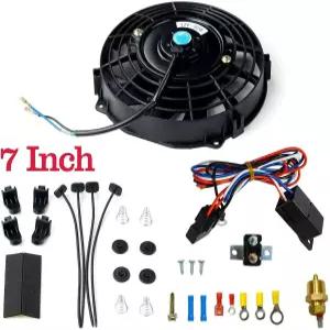 블랙호스 레이싱 7인치 전기 라디에이터 팬 하이 3000 CFM 온도 조절기 배선 스위치 릴레이 키트