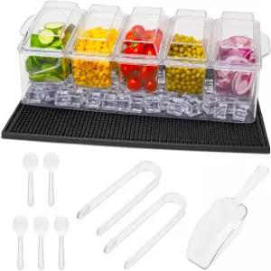 파티용 알티벨라 얼음 냉각 서빙 트레이 뚜껑이 있는 접시 조미료 컵을 5Pc에는 유출 및 응축 매트 도구