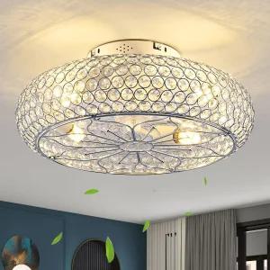 조명이 있는 자렌센 20인치 크리스탈 천장 선풍기 - 밀폐형 블레이드리스 디자인 리버서블 DC 모터 및