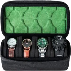 리지케이스 4 슬롯 시계 여행용 롤 부드러운 폼 베개가 있는 하드 워치 박스 수납 정리함 최대 55mm 얼굴