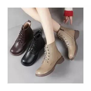 키체샵 여성 플랫워커 워커 빈티지 플랫폼 가죽 기모 면 통굽앵클부츠 HO5