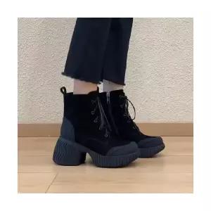 EAMT 여성 소가죽 버전 키높이 리얼 가죽 앵클부츠 빈티지 라운드 머리 옆 지퍼 스트랩 워커 YJ5