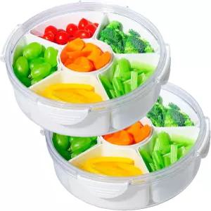 냉장고 정리함을 위한 뚜껑이 있는 2팩 채소 트레이 파티 서빙 플래터를 6개의 구획이 분할 스낵 상자 용기