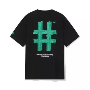 매장정품 BEENTRILL 그린 테이핑 해시태그 오버핏 반팔티(블랙)