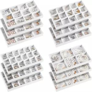 준킨 12개 주얼리 트레이 벨벳 스태커블 정리함 분할 귀걸이 액세서리 보관 용기 상자 로즈 레드