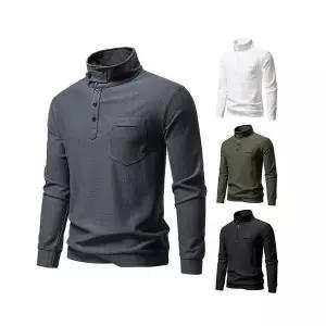 키체샵 남성 칼라넥 캐주얼 반오픈 하이넥 맨투맨 유럽 사이즈 솔리드 터틀넥 니트 HO1