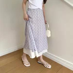 여성 러블리 쉬폰 플라워 레이어드 A라인 롱스커트