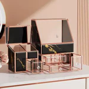 스킨케어 향수 브러시 및 립스틱을 위한 메이크업 오거나이저 블랙 글래스 베니티 여성 욕실 또는 서랍장용