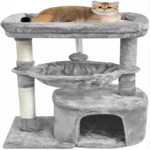 실내 고양이를 위한 SYANDLVY 작은 나무 긁는 기둥이 있는 액티비티 캣 타워 바구니와 놀이 휴식을 매달린