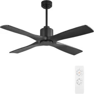 조명이 없는 윙보 48인치 DC 천장 선풍기 조각된 단단한 나무 칼날 4개 6단 무소음 리버서블 모터 리모컨이