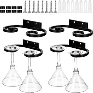 Ubamdom 4개 금속 블랙 와인 컵 걸이 홀더 유리 벽 선반 아래 캐비닛 스템웨어 보관 정리함 주방 식당