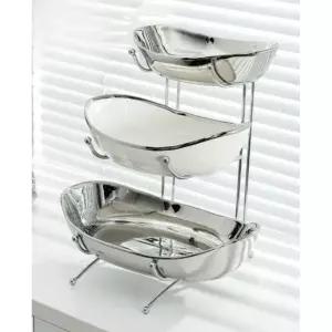 플레이트접시 그릇 세라믹 과일 플레이팅 세라믹 잉곳 2단 실버투톤