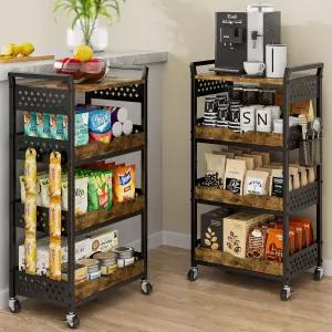 짐케 유틸리티 롤링 보관 카트 4단 아트 크래프트 메이크업 정리함 스낵 커피 바 바퀴 욕실 주방 블랙을