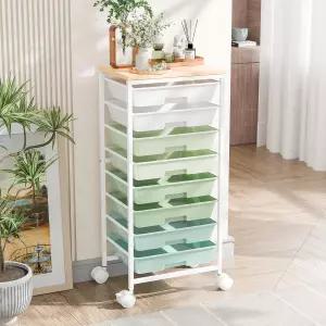 8개의 서랍이 있는 에키세미오 롤링 카트 나무 테이블탑과 잠금식 바퀴가 수납 거실용 유틸리티 사무실