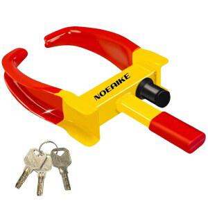 NOEAIKE 트레일러 잠금장치 범용 조정 가능 자동차 타이어 잠금장치 헤비 듀티 방지 휠 잠금장치 3개의 키가 있는 자동차 RV 오토바이 SUV 골프 카트 ATV용 (적색-노란색)