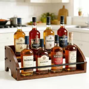 HRUSGO 소박한 나무 조리대 정리함 주류 캐비닛 커피 시럽 랙 미니 바 위스키 증류주 및 향신료를 위한 홈
