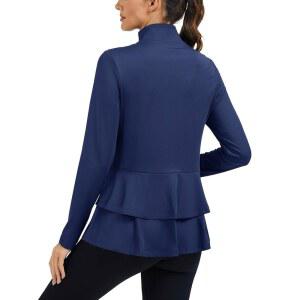 주름 테니스 스커트 밑단이 있는 여성 골프 운동 재킷 경량 풀집 긴팔 셔츠 포켓 포함