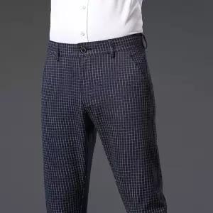 EAMT 바지 남자 여름 배기핏 조거 슬랙스 긴 스타일 봄가을 얇은 논스톱 슬림 체크 정장 YJ3