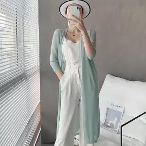 여성 데일리 루즈핏 라인 여름 로브 시스루 롱가디건_4