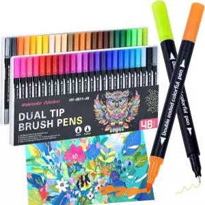 MIN CI 48 컬러 마커 성인 컬러링북용 듀얼 팁 및 브러시 펜 캘리그라피 드로잉 DIY 공예용 아트 서플라이