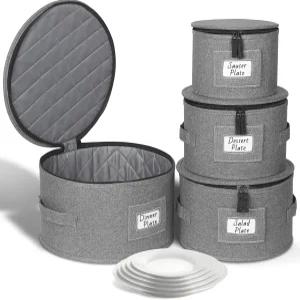 쿠키칸 중국 저장 용기 충전 접시 식기용 펠트 칸막이가 있는 4PCS 하드 쉘 이동 상자 12곳 세팅용 적층