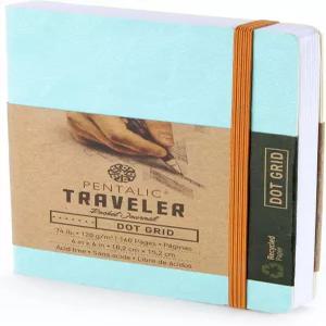 펜탈릭 4 x 6 포켓 닷 그리드 여행자 일기 160페이지 터쿼이즈 블루