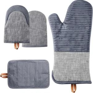 팁탭 주방 오븐 미트 4개 세트 미끄럼 방지 면 냄비 홀더 내열성 내구성 및 세탁기 사용 가능 롱 1개 미니