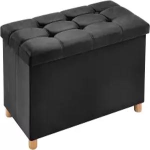 30인치 접이식 수납 오스만 벤치 벨벳 나무 다리가 있는 발판 소파 침실 거실 복도 검은색 지지대