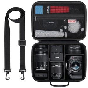 [미국배송] 캐논 EOS 레벨 T7 / R50 R6 MARK II R100 카메라용 BOVKE 휴대용 케이스 캐논 소니 니콘 DSLR SLR 수납 렌즈 삼각대 및 액세서리 5개의 칸막이가 있는 어깨 스트랩 블랙