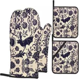 주방 요리 베이킹 그릴용 폴리에스터 미끄럼 방지 바비큐 장갑이 포함된 4인용 방망이 및 꽃 오븐 냄비