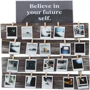 JACKCube 디자인 벽걸이 러스틱 우드 클립 사진 홀더 24개의 있는 멀티 포토 디스플레이 벽 장식용 콜라주