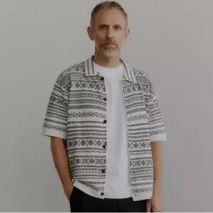 [노티그] 노르딕 패턴 풀오픈 반팔 가디건 블랙_OMS1SWCD101K1