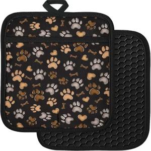 주방용 슬로히프 실콘 발 냄비 홀더 포켓이 있는 100 면 블랙 귀여운 오븐 내열 사각 두꺼운 핫 패드