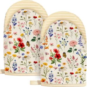 슬로히프 빈티지 플로럴 미니 오븐 장갑 세트 베이지색 확장 단열 저항 주방 실리콘 그립이 있는 100 면