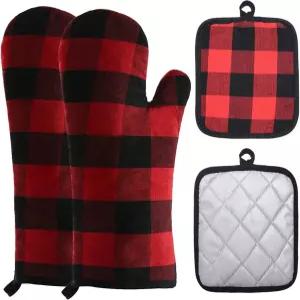 오븐 미트와 포트홀더 바비큐 장갑오븐 냄비 재활용 인필 실리콘 미끄럼 방지 조리 포함 4피스 세트