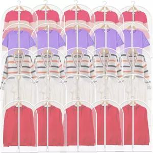 TORONTOKYO 25 팩 31 옷걸이용 의류 가방 투명 플라스틱 방진복 보호복 지퍼 포함 옷 커버로 옷장 보관 및