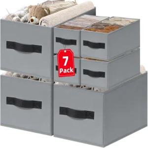 7팩 옷장 정리함 손잡이가 있는 2사이즈 선반 옷 정리용 패브릭 홈 및 보관 바구니 장난감 담요 수건 지갑