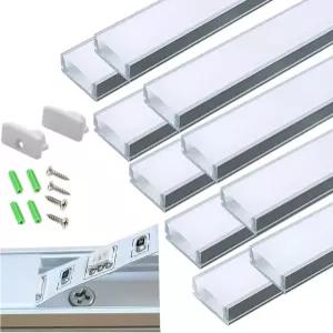 10팩 프리 드릴 카운터싱크 홀 3.3FT LED 스트립 U 채널 디퓨저 해크소 이지 컷 타이트 및 플러시 장착