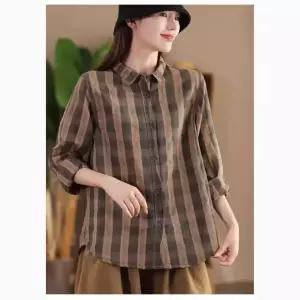 스파이더맨 여사친 봄 체크 긴팔 앤티크 색 의상 짜임 아우터 카라 셔츠 린넨 루즈핏 가디건 OPH1