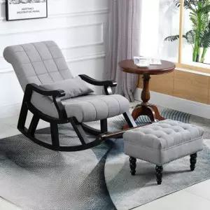 원목흔들의자 거실 안락 우드 체어 독서 A. 라이트그레이 패브릭