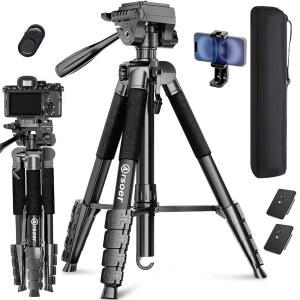 [미국배송] 카메라 삼각대 74인치 DSLR 소니 /니콘 /캐논용 QR 플레이트 2개 여행용 경량 비디오 삼각대 스탠드 플루이드 헤드가 있는 휴대폰 / 홀더 무선 리모컨 맥스.로드 6KG