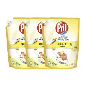 프릴 베이킹소다 퓨어레몬 1L x 3개 친환경 고농축 1종 주방세제