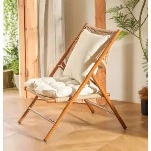 야외 카페 여름 라탄의자 체어 무펑접이식의자라이트우드그레인쿠션베개포함